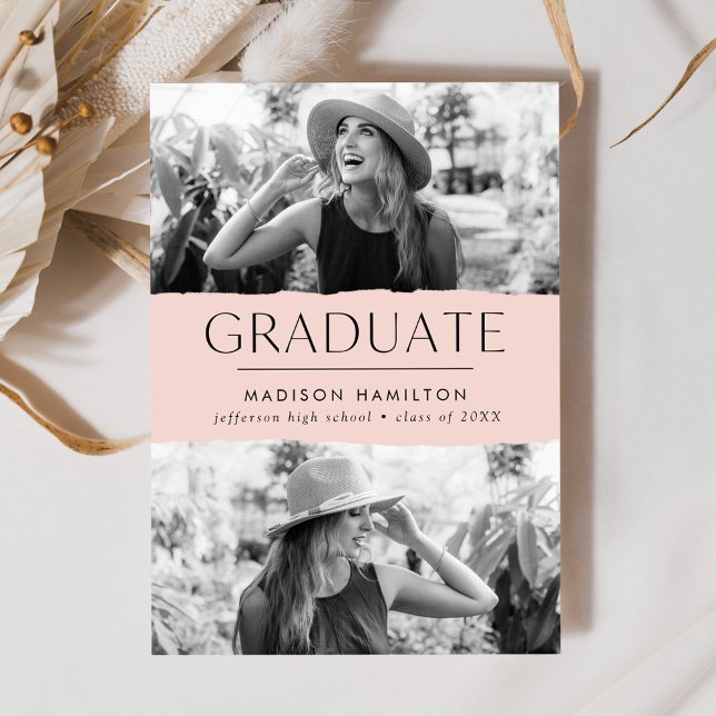 Faire-part Graduation photo moderne Edge Blush 2 (Créateur téléchargé)
