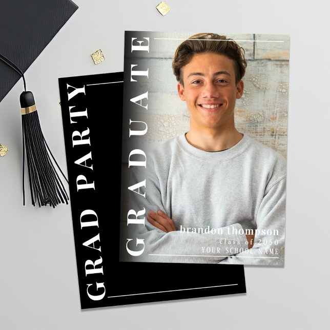 Faire-part Graduation photo moderne noir et blanc (Modern photo graduation card)