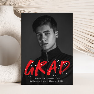 Faire-part Graduation photo moderne Red Paint Splatter