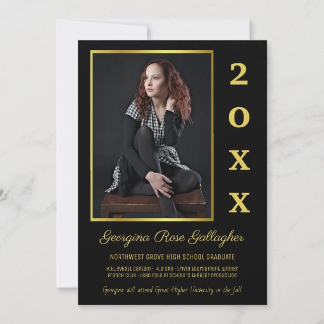 Faire-part Graduation Photo moderne Simple Grad Gold Noir (Devant)