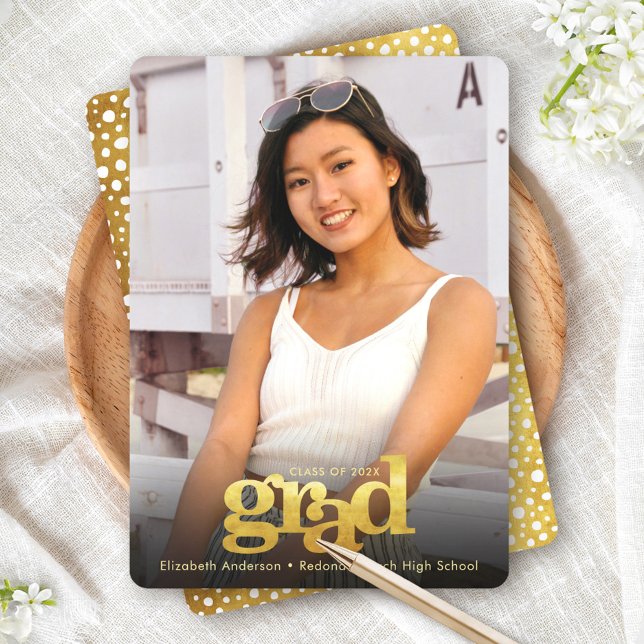 Faire-part Graduation photo or audacieuse typographie moderne (Créateur téléchargé)