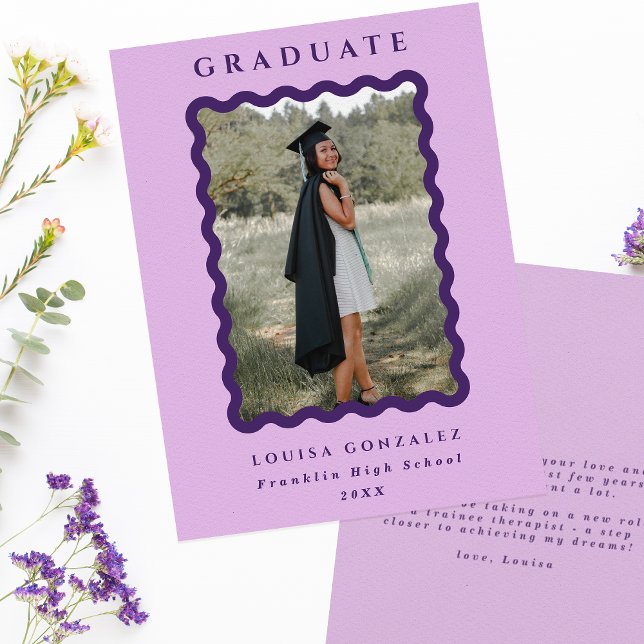 Faire-part Graduation photo Retro Purple & Lilac Waves (Créateur téléchargé)
