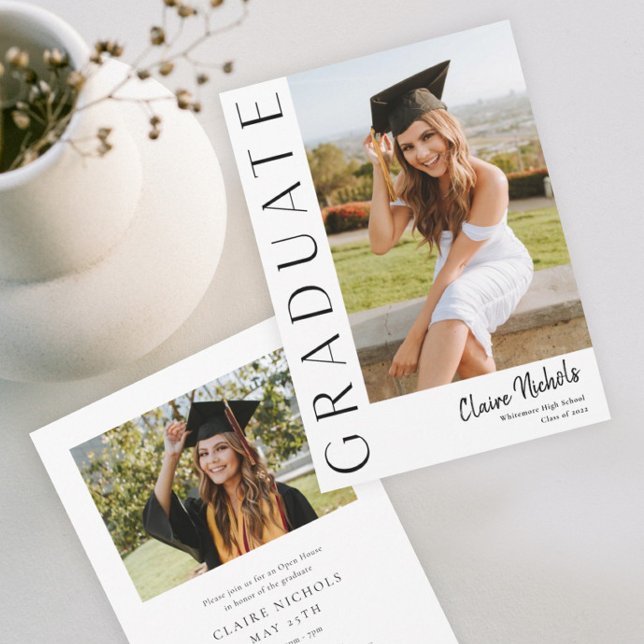 Faire-part Graduation photo verticale moderne (Modern Typography Photo Graduation Announcement. )