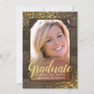 Faire-part Graduation Rustique Glam Parties scintillant or Sc