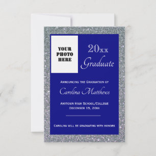 Faire-part Graduation Silver Sparkle Navy Blue