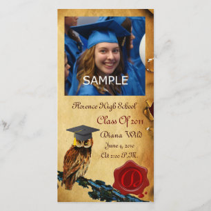 FAIRE-PART GRADUM OWL RED BROWN WAX SEAL MONOGRAM