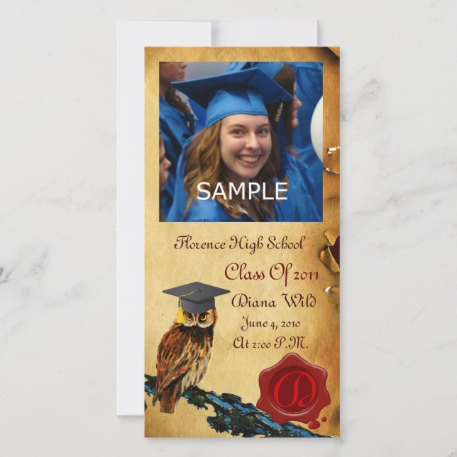 FAIRE-PART GRADUM OWL RED BROWN WAX SEAL MONOGRAM (Devant)