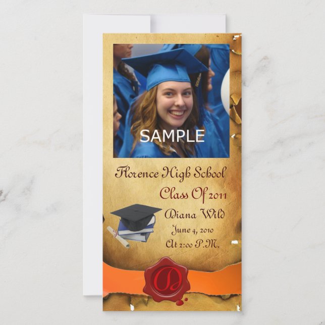 Faire-part GRADUM ROUGE BROWN CIRE MONOGRAMME orange (Devant)