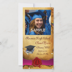 Faire-part GRADUM ROUGE BROWN CIRE MONOGRAMME rose