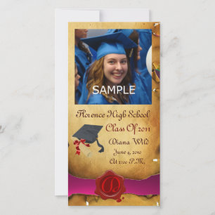 Faire-part GRADUM ROUGE BROWN CIRE MONOGRAMME rose