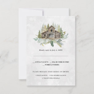 Faire-part Grange Élégant   RSVP Mariage Aquarelle