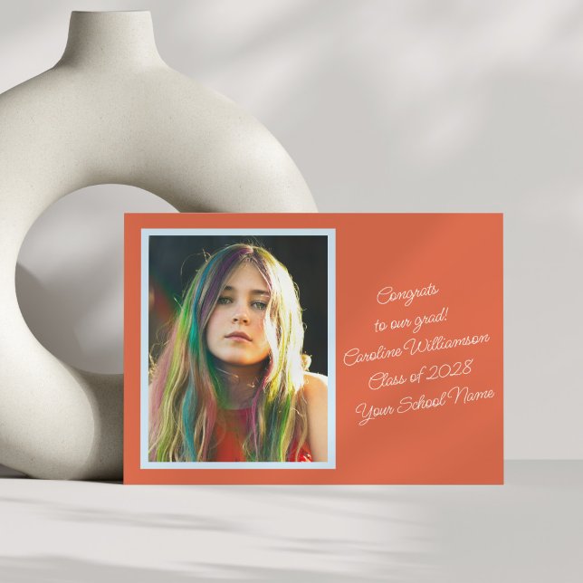 Faire-part Gras Orange Retro Script Vibrant Photo Graduation (Créateur téléchargé)