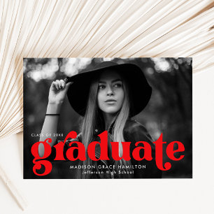 Faire-part Gras Typographie Red Photo Graduation