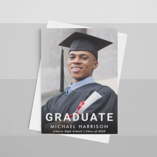 Faire-part Gras White Typographie Photo Graduation