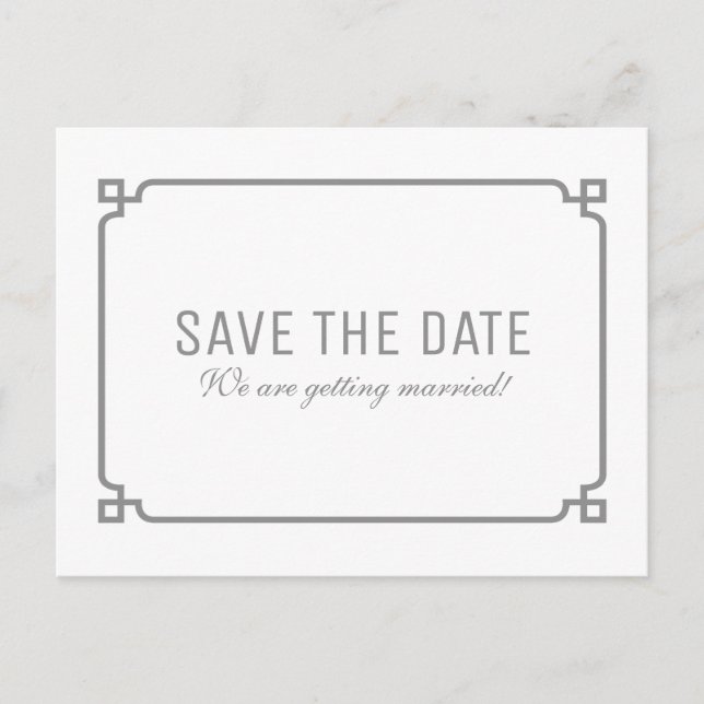 Faire-part Gray Deco Chic Enregistrer la date Carte postale (Devant)