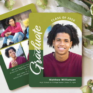 Faire-part Green Graduation 4 Photo Bold Arch Script Moderne
