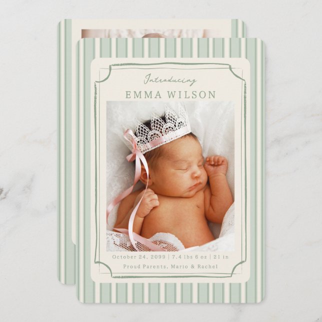Faire-part Green Newborn Photo Collage Baby Birth  (Devant / Derrière)