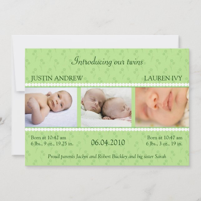 Faire-part Green Pearl Twins (Devant)