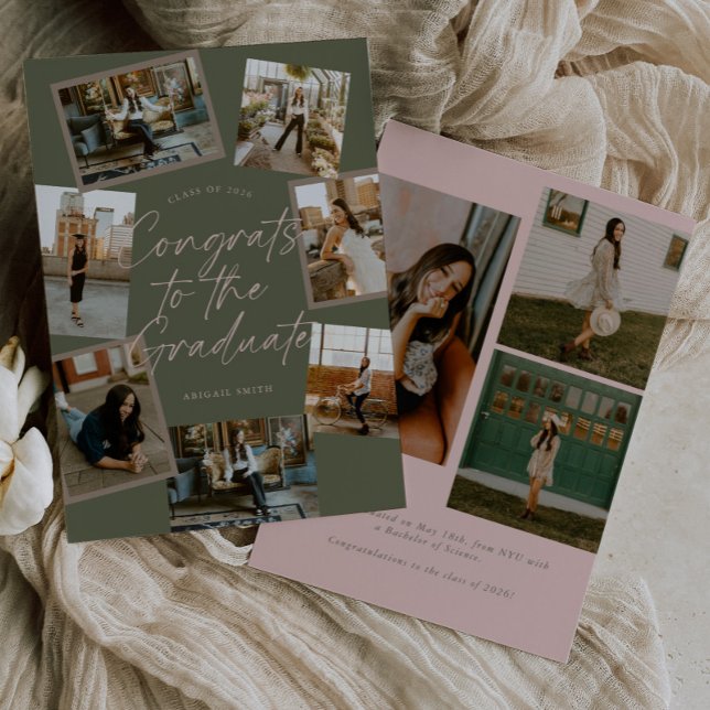 Faire-part Green & Pink Photo Collage Graduation (Créateur téléchargé)