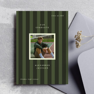 Faire-part Green Sporty Stripes Graduation Photo 