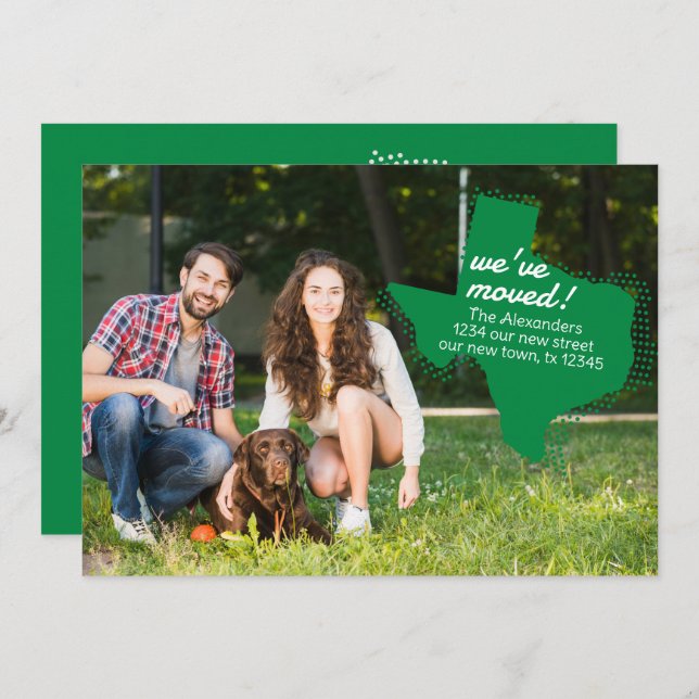Faire-part Green We ve Moved - Dotted Texas Moving (Devant / Derrière)