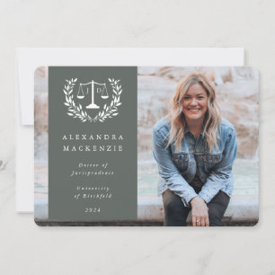 Faire-part Green + White JD Law Scales Laurel Wreath Photo