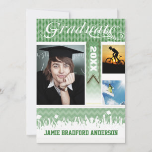 Faire-part Green Zig Zag Senior 3 Photos Classe de
