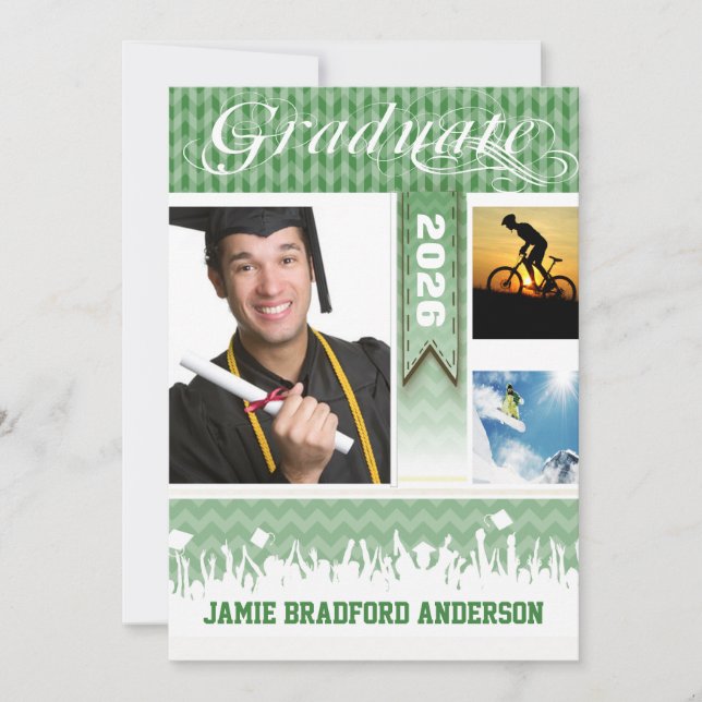 Faire-part Green Zig Zag Senior 3 Photos Classe de (Devant)