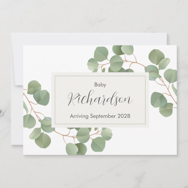 Faire-part Greenery Eucalyptus Pregnancy Announcement Card (Devant)