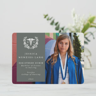 Faire-part Grey Green + White Laurel Wreath Infirmière inscri