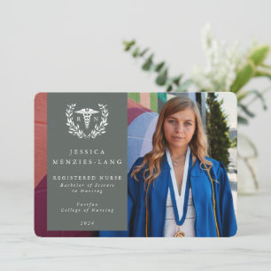 Faire-part Grey Green + White Laurel Wreath Infirmière inscri