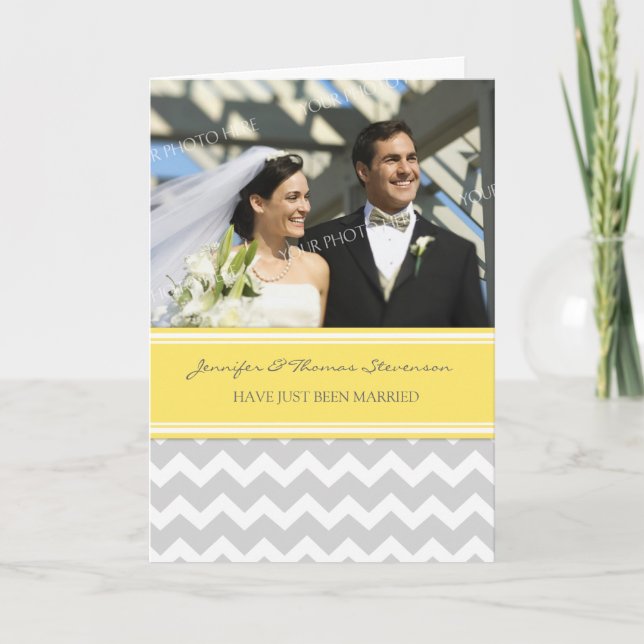 Faire-part Grey Lemon Chevron Juste Marié Photo (Devant)