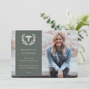 Faire-part GreyGreen Caduceus Médicale School Graduation Phot