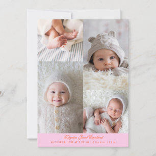 Faire-part Grille de photos simple orange rose naissance
