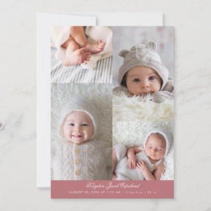 Faire-part Grille de photos simple rose naissance