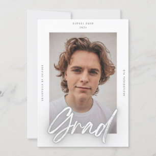 Faire-part Gris Blanc Neon Mod GRAD Photo College University