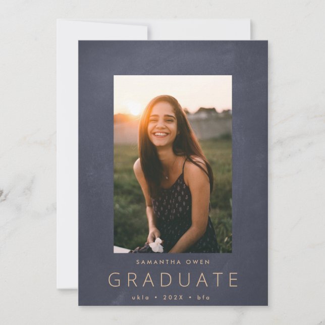 Faire-part Gris Chalk Bordure Photo moderne Université Grad (Devant)