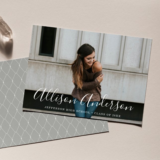 Faire-part Gris Clair | Diplômé Photo Script Timeless (Créateur téléchargé)