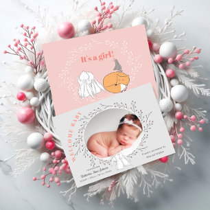 Faire-part Gris rose Floral Bois Animaux Bébé Fille Naissance