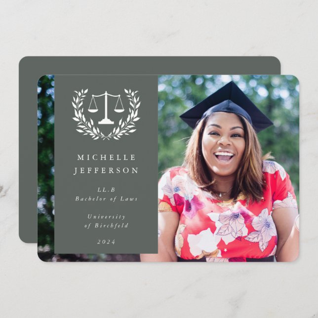 Faire-part Gris vert + Blancs à échelles Lairel Wreath Photo (Devant / Derrière)