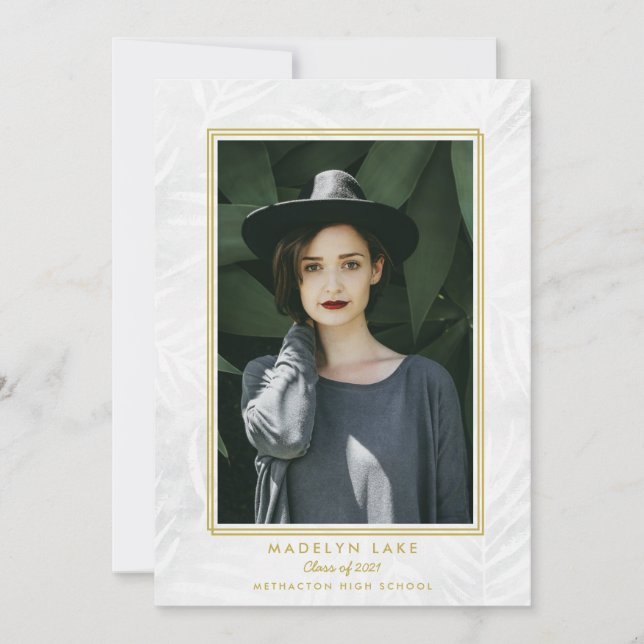 Faire-part Gris Washed Palm et Gold Frame Photo Graduation (Devant)