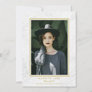 Faire-part Gris Washed Palm et Gold Frame Photo Graduation