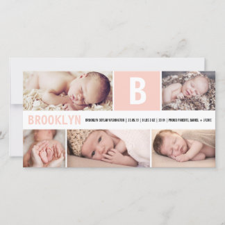 Faire-part Grosse Initiale Rose Bébé Monogramme 5 Multi Photo