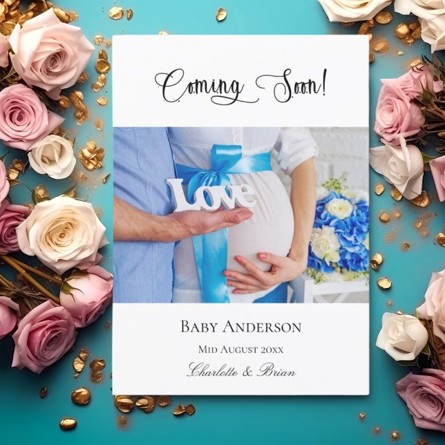 Faire-part Grossesse bientôt enceinte bébé photo bleu (Créateur téléchargé)