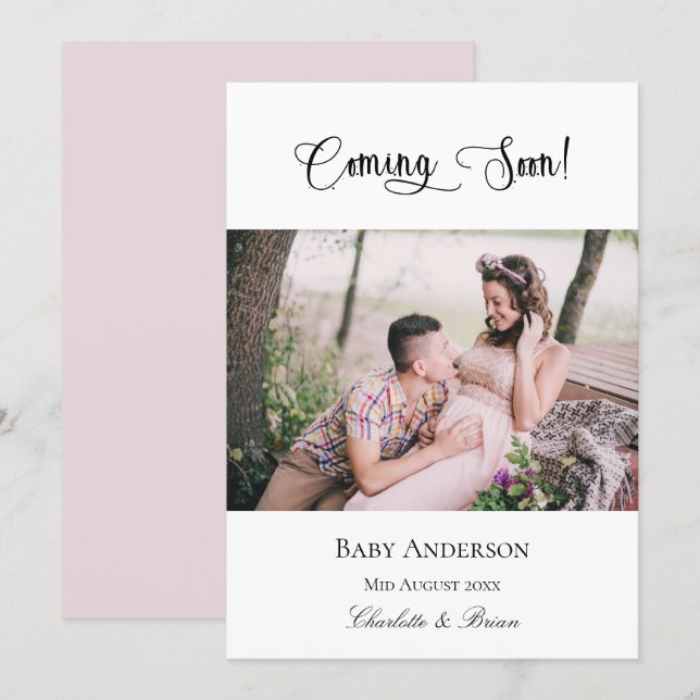 Faire-part Grossesse bientôt enceinte bébé photo rose (Devant / Derrière)
