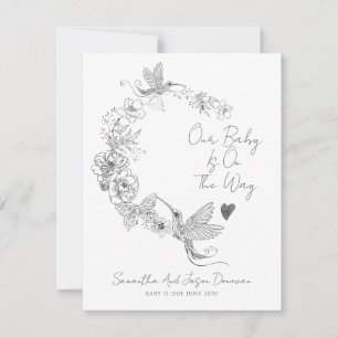 Faire-part Grossesse botanique florale de colibri dessinée à 