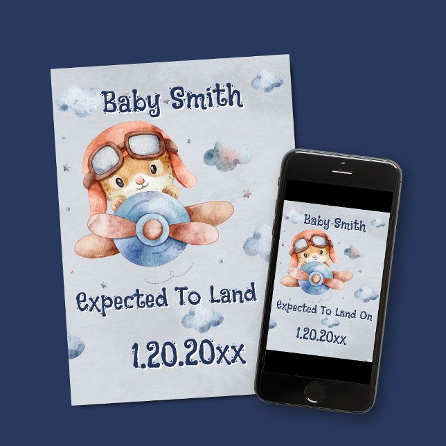 Faire-part Grossesse d'atterrissage d'avion mignonne (Cute Baby Boy Airplane Pregnancy Announcement)