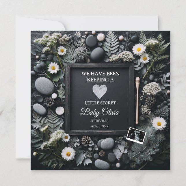 Faire-part Grossesse de Boho Noir avec Sonogramme (Devant)