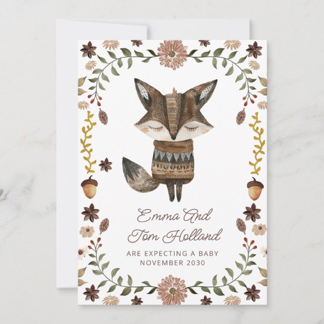 Faire-part Grossesse de Fox Aquarelle (Devant)