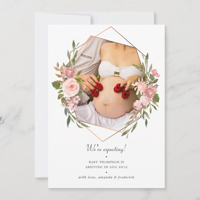 Faire-part Grossesse de la photo géométrique en or rose et en (Devant)